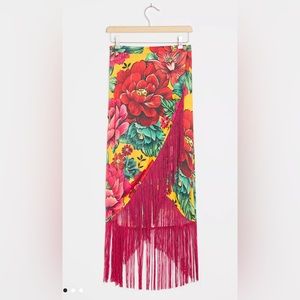 Farm Rio Benita Fringed Wrap Midi Skirt